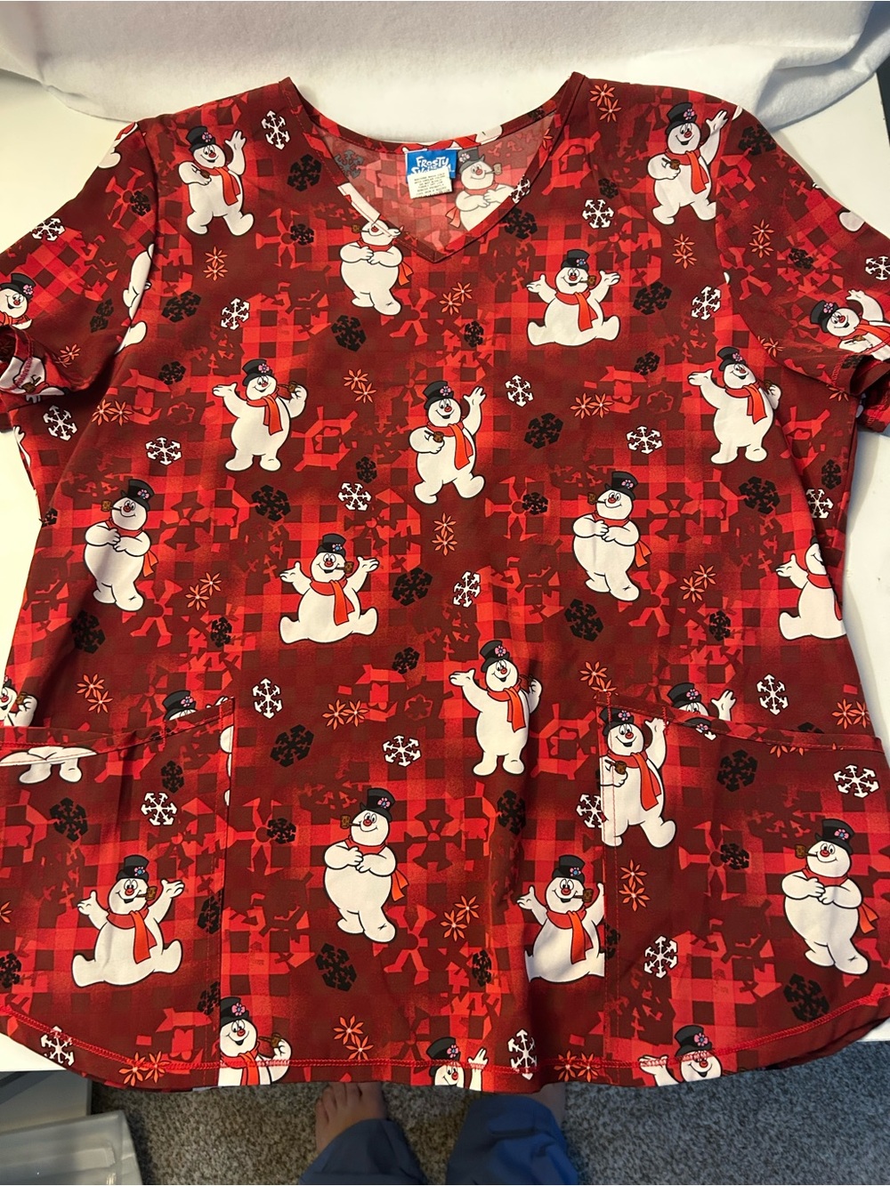 Frosty The Snowman Red Print Scrub Top